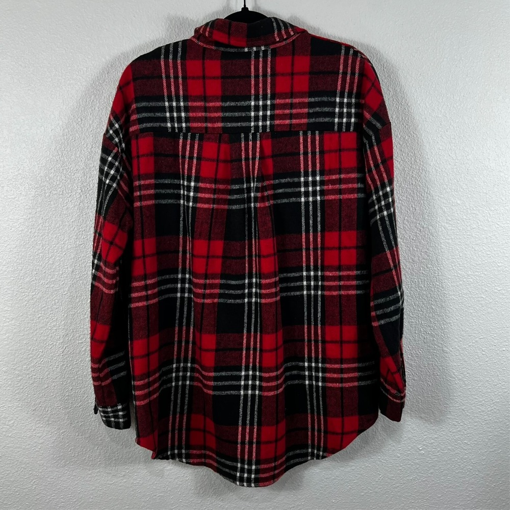BTFBM Flannel Red Black Button Up Long Sleeve Plaid Check Women's M‎ NWT - Picture 5 of 14